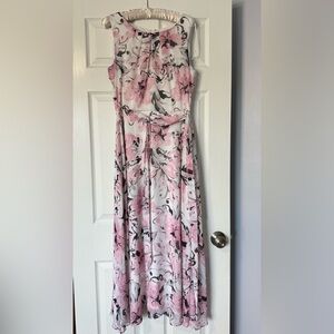 Chetta B Floral Sleeveless Midi Dress – Pink & White  Size 10